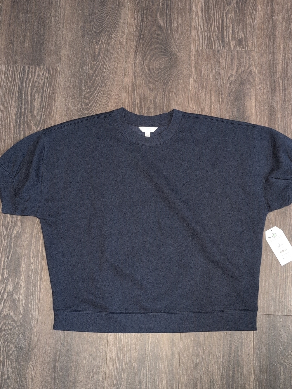 Time and Tru Women's Fleece Sweatshirt with Short Puff Sleeves, Size L Navy NWT